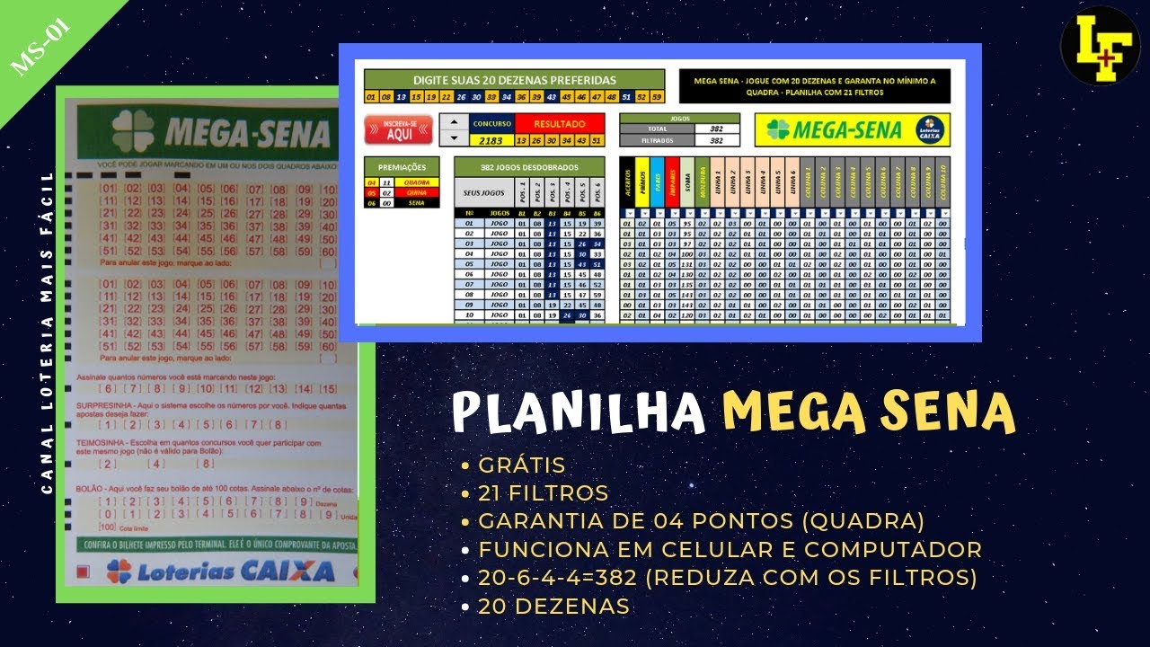 MS-01 - MEGA SENA | PLANILHA MEGA SENA 20 DEZENAS GRÁTIS - Melhore Seu ...