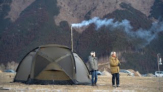 Enjoy winter camping while looking at the most beautiful Mt. Fuji at Fumotopara / Hot Tent camping