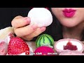 asmr strawberry mochi sweet bean cake 딸기 모찌 찹쌀떡 먹방 mukbang eating