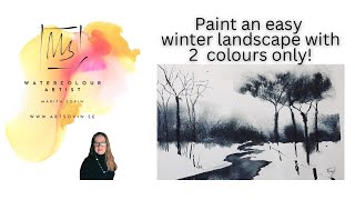 Paint a winter landscape mixing Paynes gray and burnt umber in watercolour.