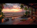 cozy beach house porch in summer ambience relaxing beach waves and crackling fire sunset beach