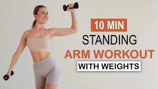 10 Min ALL STANDING ARM WORKOUT | With Weights | Biceps, Triceps + Shoulders | Quick + Effective