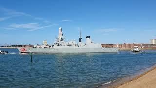 Hms Dragon sailing out of Portsmouth for Westlant 19