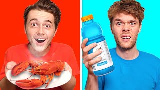 RED vs BLUE food CHALLENGE! Eating Only One Color Food For 24 HOURS!