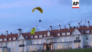 Greenpeace stage parachute protest in Scotland against Trump