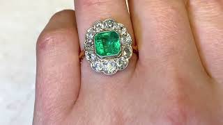 1.90ct Emerald \u0026 Floral Motif Diamond Halo Gemstone Ring - Brentford Ring. Circa 1905 - Hand Video