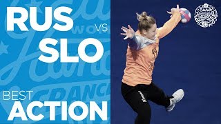 Russia's Kira Trusova produces an amazing double save against Slovenia | Women's EHF EURO 2018