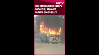 Delhi Bus News | Bus Catches Fire in Delhi's Badarpur; Dramatic Footage Shows Blaze