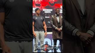 Anthony Joshua & Deontay Wilder MEET face to face; SHAKE HANDS at press conference!