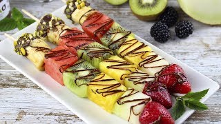 Brochetas de frutas con chocolate  🍡🍉🍌🥝🍓 | Recetas saludables para verano