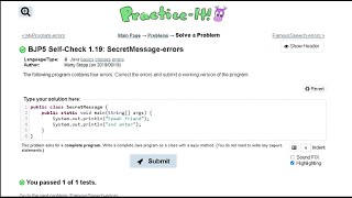Java Practice-it Introduction to Java Programming | Self-Check 1.19 SecretMessage-errors