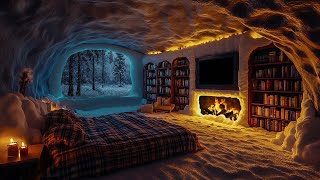 Cozy Cave Escape: Warm Campfire in a Snowstorm Night | Ultimate Comfort and Relaxation ASMR