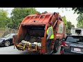 orange international freightliner uhe rear loader garbage trucks on organic food waste