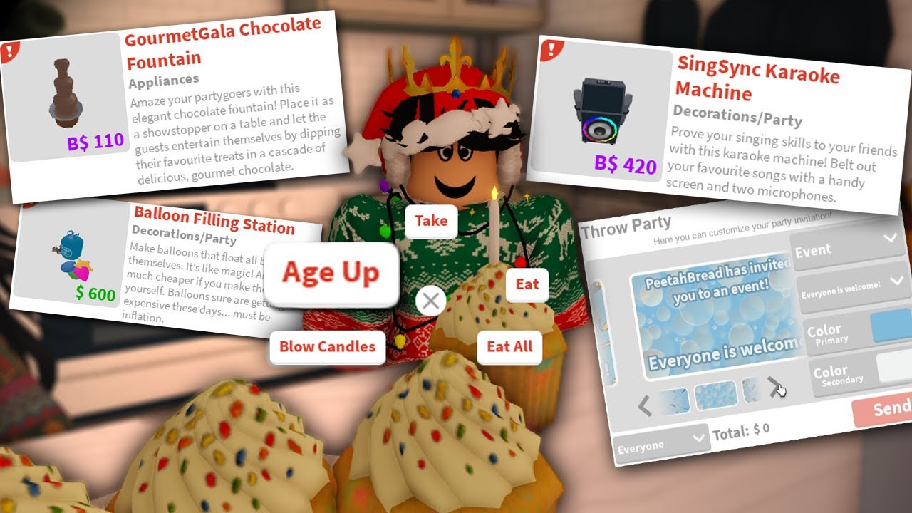 New Bloxburg Update New Aging Up Feature Party Invites Foods