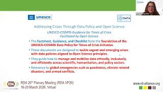 Wrapping Up the RDA/CODATA Data Systems, Tools and Services in Crisis Situations