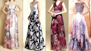 Very creative ravishing cocktail evening party wear floral satin Georgette Maxi dresses for women