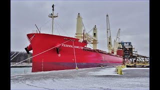 New ship FEDERAL HAMILTON at Wharf 12, Maiden Voyage on the Welland Canal; BLAIR MCKEIL at Wharf 13