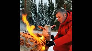 Rescuers saving lamb by igniting  #rescue #arcticrescue #wildlife