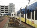 Portland MAX Blue Line bound for Gresham leaving Hatfield Government Center