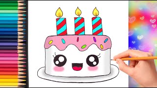 Как нарисовать торт, тортик на ДР | How to draw a cute Birthday Cake Kawaii | Як намалювати торт