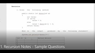 JAVA - Lesson #133 - APCSA - 1. Recursion Notes - Sample Questions