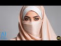 4K AI Art Lookbook Video of Arabian AI Girl ｜ Trendy Hijab Colors of White, Sage and Peach