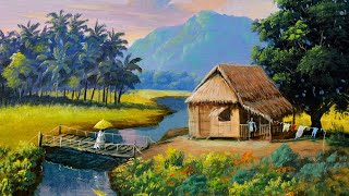 Landscape Painting Tutorial with Tropical Native House in Acrylics | Paint with JMLisondra