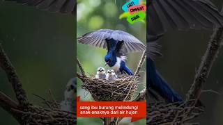 Momen unik saat induk burung melindungi anak-anaknya dari air hujan