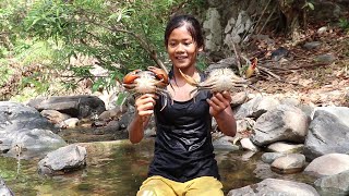 Catch Two big crab in Water to Boiled in clay for Food in Forest - Survival skills Anywhere Ep 95