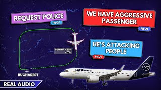 Aggressive passenger attacks people on board. Lufthansa A320neo returns to Bucharest. Real ATC