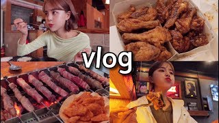 [먹방vlog] 이중에 좋아하는 음식 하나는 있겠지_양꼬치+꿔바로우+수제버거+간장치킨+순댓국+앙버터+핫도그+온면