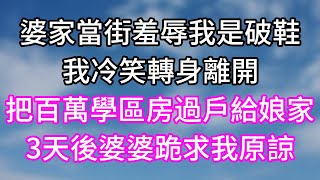 婆家當街羞辱我是破鞋！我冷笑轉身離開！把百萬學區房過戶給娘家！3天後婆婆跪求我原諒！#幸福生活#為人處世#生活經驗#情感故事#婆媳故事#子女孝順#孝順#子女不孝