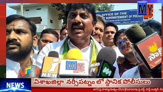 విశాఖజిల్లా  నర్సీపట్నం  స్థానిక పోలీసులు అక్రమంగా కేసులు  నిరసనగా పెట్ల ఉమ శంకర్ గణేష్ శాంతియుత