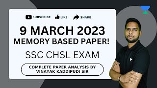 SSC CHSL Exam | 9 March 2023 | Memory Based Paper | Vinayak Kaddipudi | Unacademy Kannada