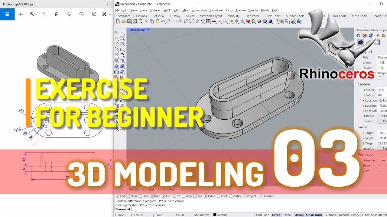 Exercise 03 Rhino 3d Modeling Tutorial For Beginner Youtube
