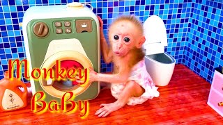 Little monkey bu bu goes to do the laundry and harvest fruit with puppy | Happy Home