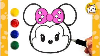 Easy Drawing for Kids | How to draw Minnie Mouse | Coloring Pages | Kawaii Art | Disney Tsum Tsum
