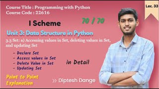 3.3 a) Set : Declare Set, Access values in Set, Delete values in Set, update Set | MSBTE | 22616