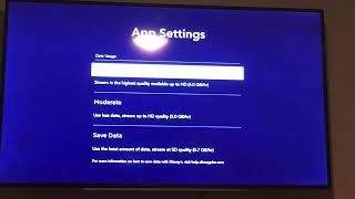 Roku: Change Streaming Quality Disney Plus app to Moderate or Save Data. Left Settings, App Settings