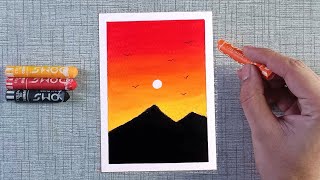 Sunset drawing | Oil pastel drawing for beginners | menggambar