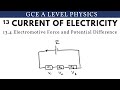 GCE A Level Physics | Electromotive Force and Potential Difference (Current of Electricity Chapter)