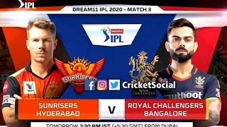 SRH v RCB Live |  Sunrisers Hyderabad Vs Royal Challengers Bangalore Match 3 |  IPL 2020 Live Score