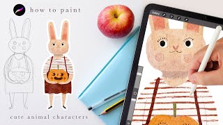 how to draw simple animal characters in Procreate 🍎 Procreate watercolor tutorial for beginners
