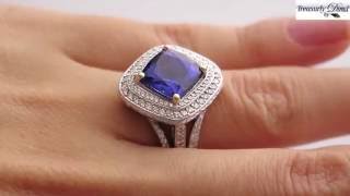 Fine 6.0ctw Vintage Cushion Natural Dark TANZANITE Diamond  Platinum 18k Ring