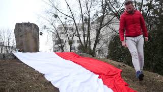 Polish flag on Jewish tomb - Warsaw Ghetto