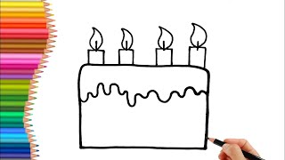 Cake Drawing, Painting and Colouring for kids, Toddlers | How to Draw Birthday Cake Drawing 🎂