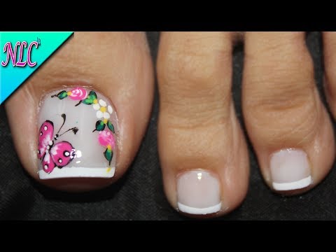 Mariposa Y Rosas En Unas Para Pies Butterfly Nail Art French Nail Art Nlc