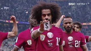Akram Afif celebrates with a magic trick in the Asian Cup final