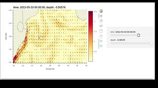 Marine Currents Simulation with Particle Trajectory and Dynamic Quiver Plot
