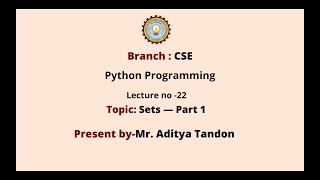 Python Programming | Sets Part-1| AKTU Digital Education